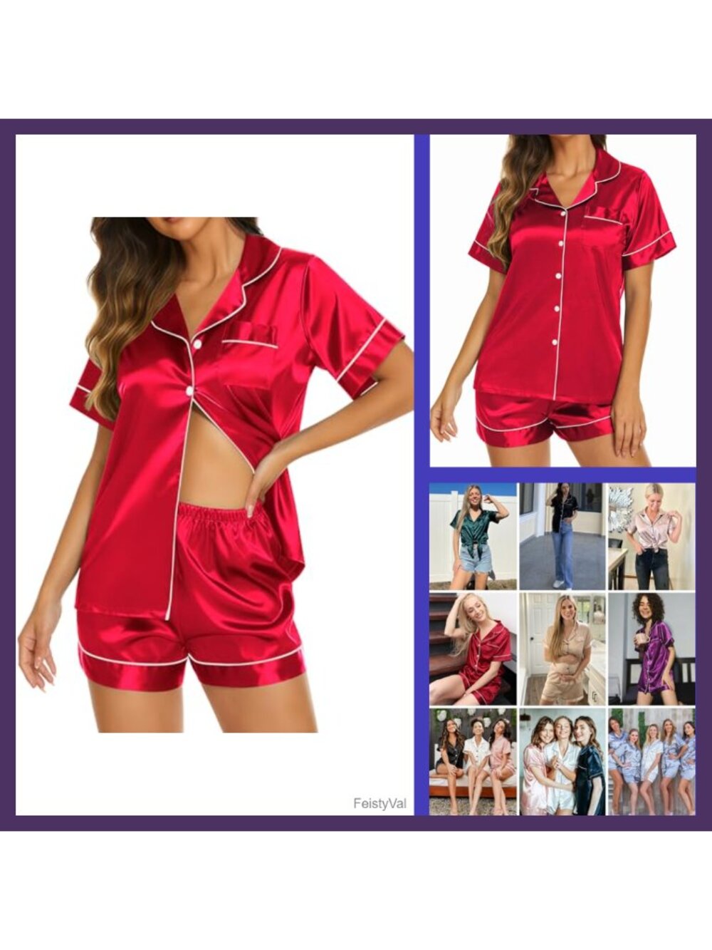 Silky Satin Short Sleeve Button Down Pajama Shorts Set